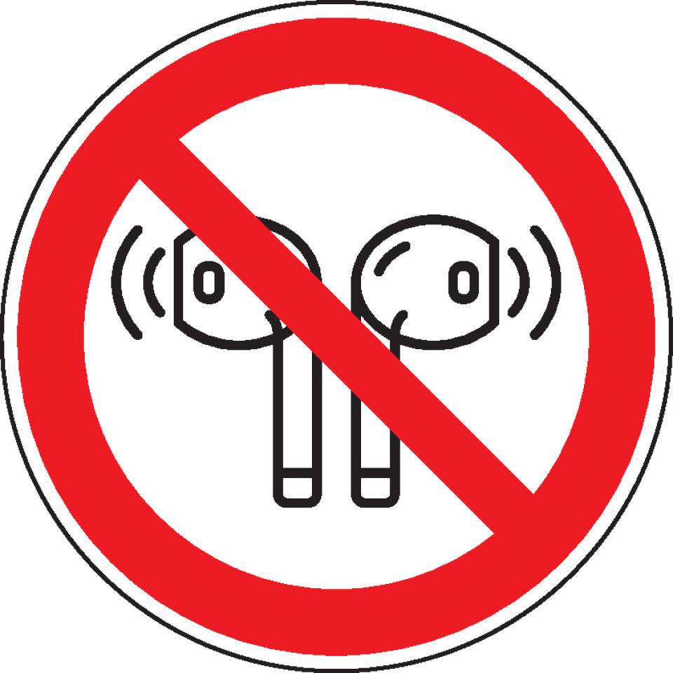 Verbotsschild In-Ear Kopfhörer verboten, praxisbewährt, Folie, selbstklebend, Ø 200mm