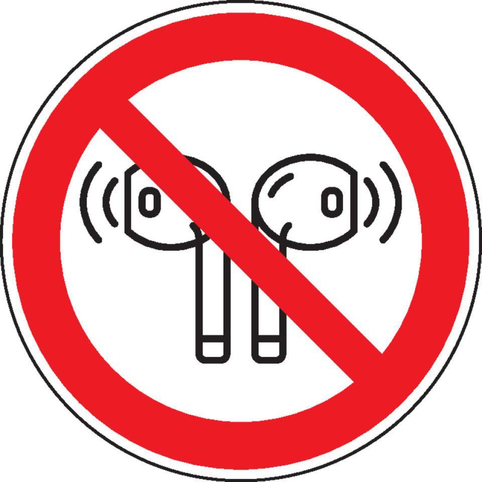 Verbotsschild In-Ear Kopfhörer verboten, praxisbewährt, Folie, selbstklebend, Ø 200mm