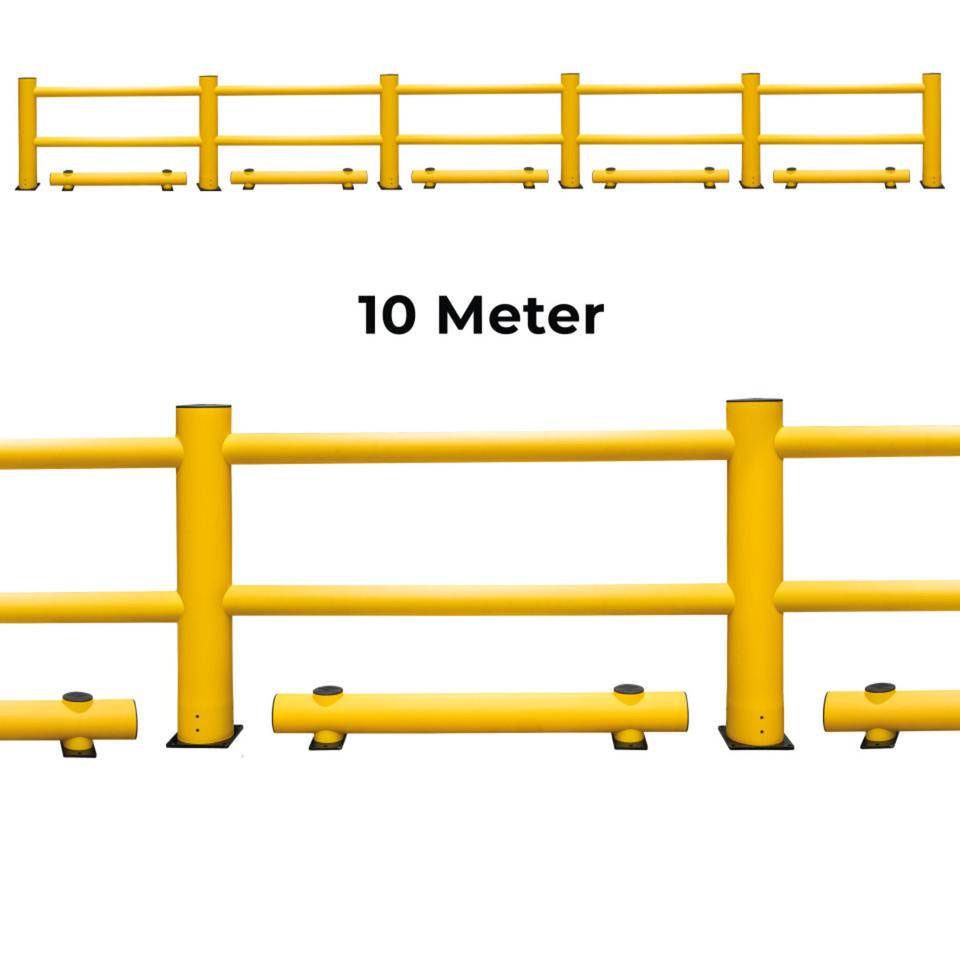K.57 Geländerset HEAVY 10 Meter, 5 Rollstopp, 2 Anf-/Endpfosten,4 Mittelpfosten, 10x2m Planken