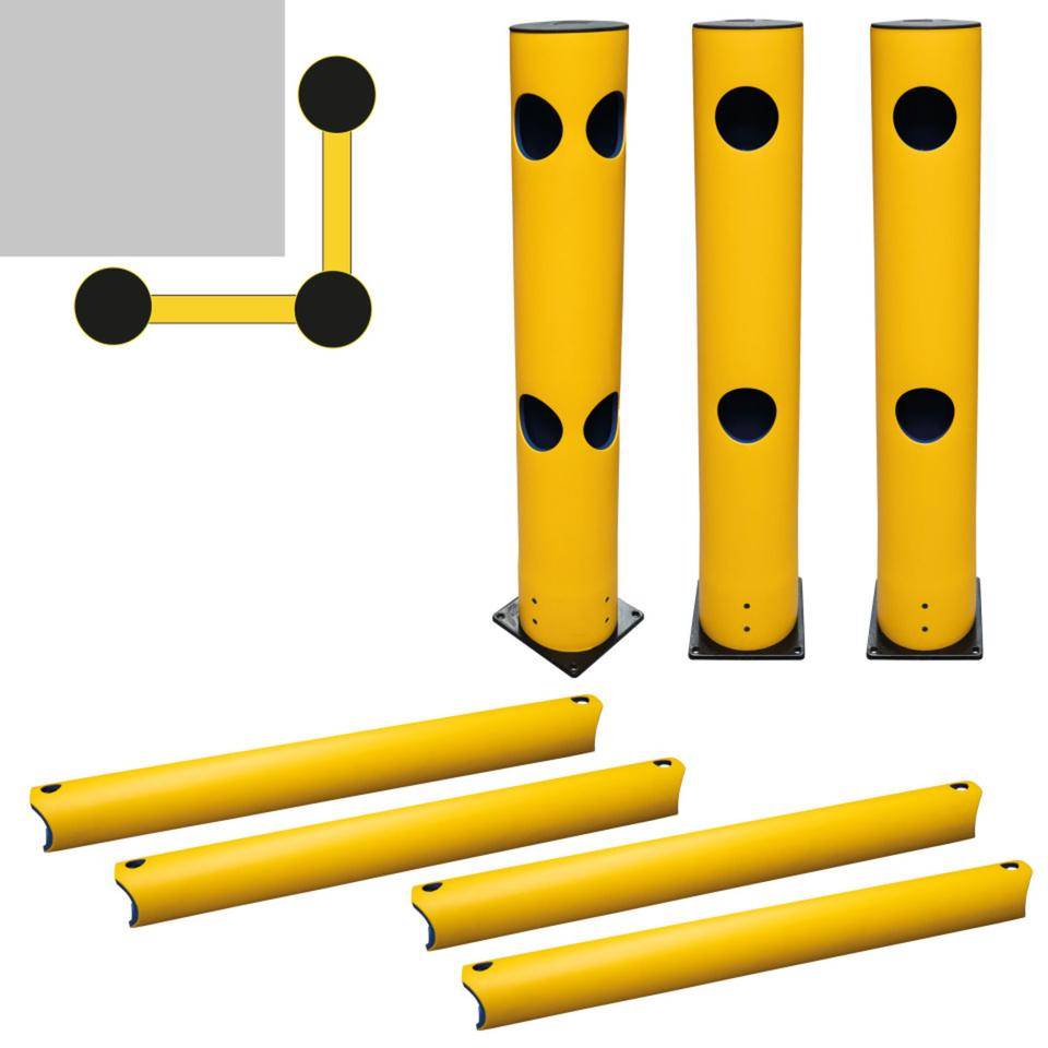 K.57 Eckschutz-Set 90°, 1 Meter, 2 Anf.-/Endpf., 1 Eckpfosten, 4x 1m Planken, Befestigung