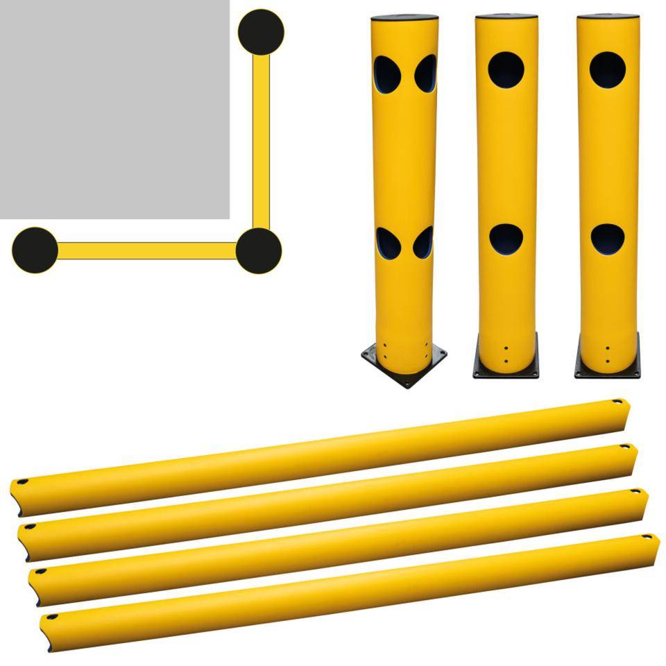 K.57 Eckschutz-Set 90°, 2 Meter, 2 Anf.-/Endpf., 1 Eckpfosten, 4x 2m Planken, Befestigung