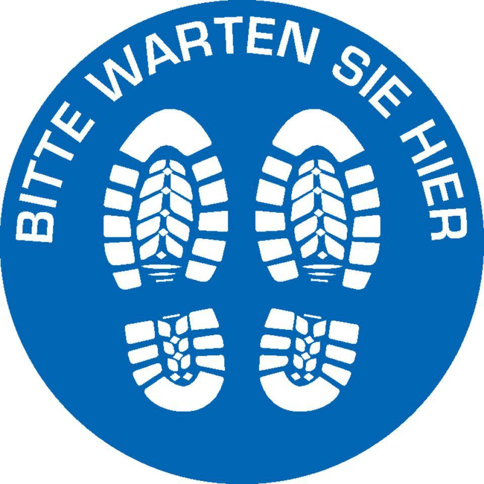 Bodenzeichen Bitte warten Sie hier, Rutschhemmung R10, Bodenmarkierungsfolie, Ø 400mm