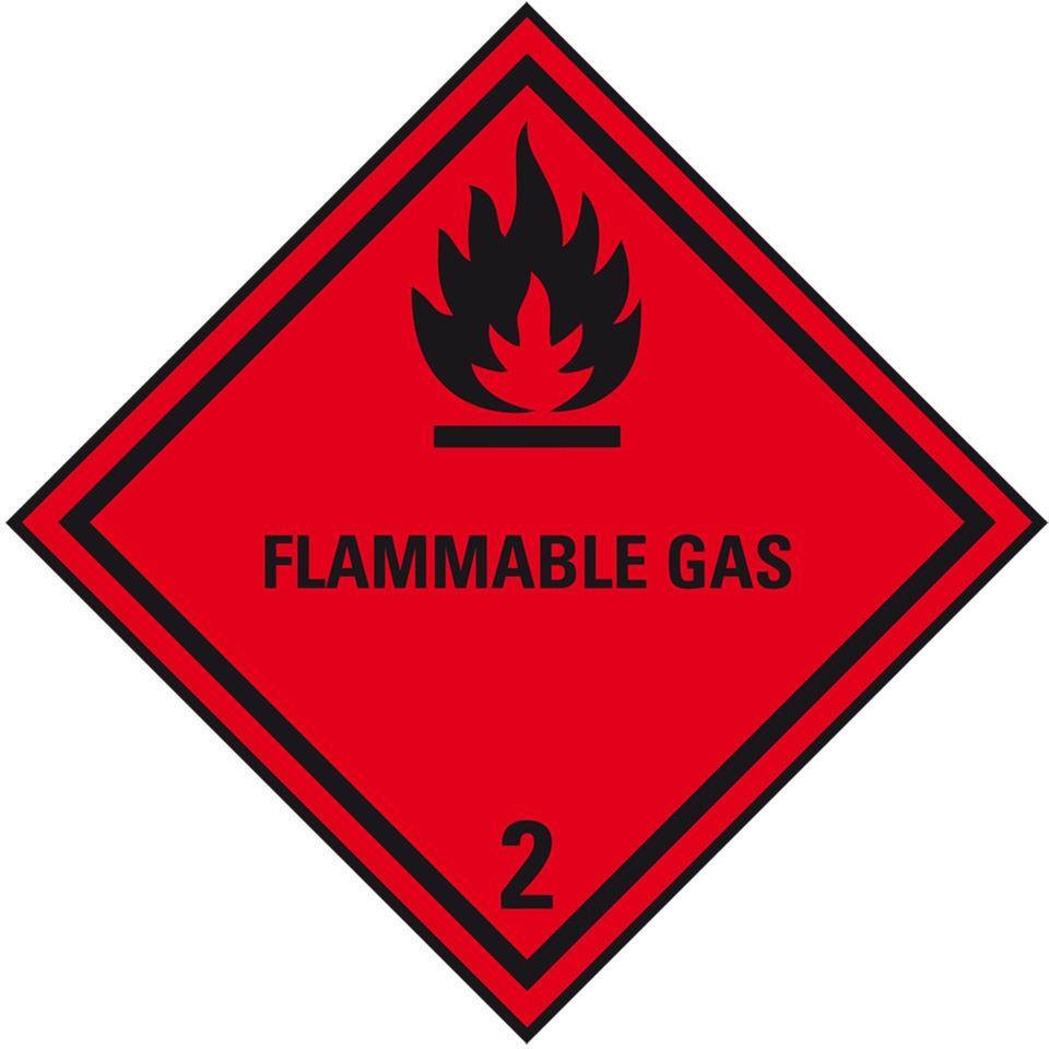 Verpackungskennzeichen Klasse 2.1 Flammable Gas, Folie, seewasserbeständig, 100x100mm, IMDG-Code, GGVSEB, ADR, IATA