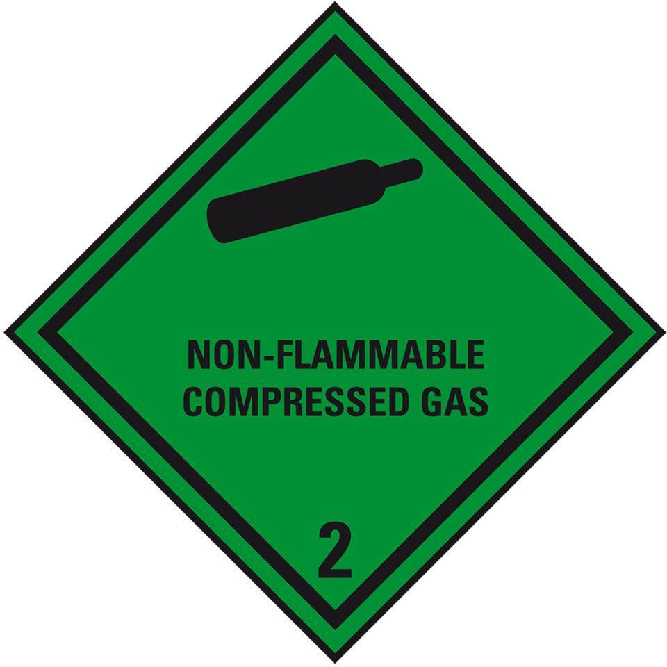 Verpackungskennzeichen Klasse 2.2, Non-flammable..., Folie, seewasserbeständig, 100x100mm, IMDG-Code, GGVSEB, ADR, IATA