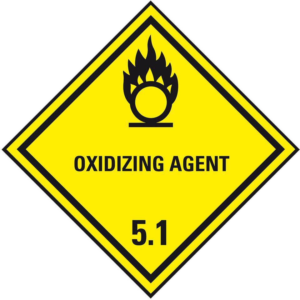 Verpackungskennzeichen Klasse 5.1, Oxidizing Agent, Folie, seewasserbeständig, 100x100mm, IMDG-Code, GGVSEB, ADR, IATA