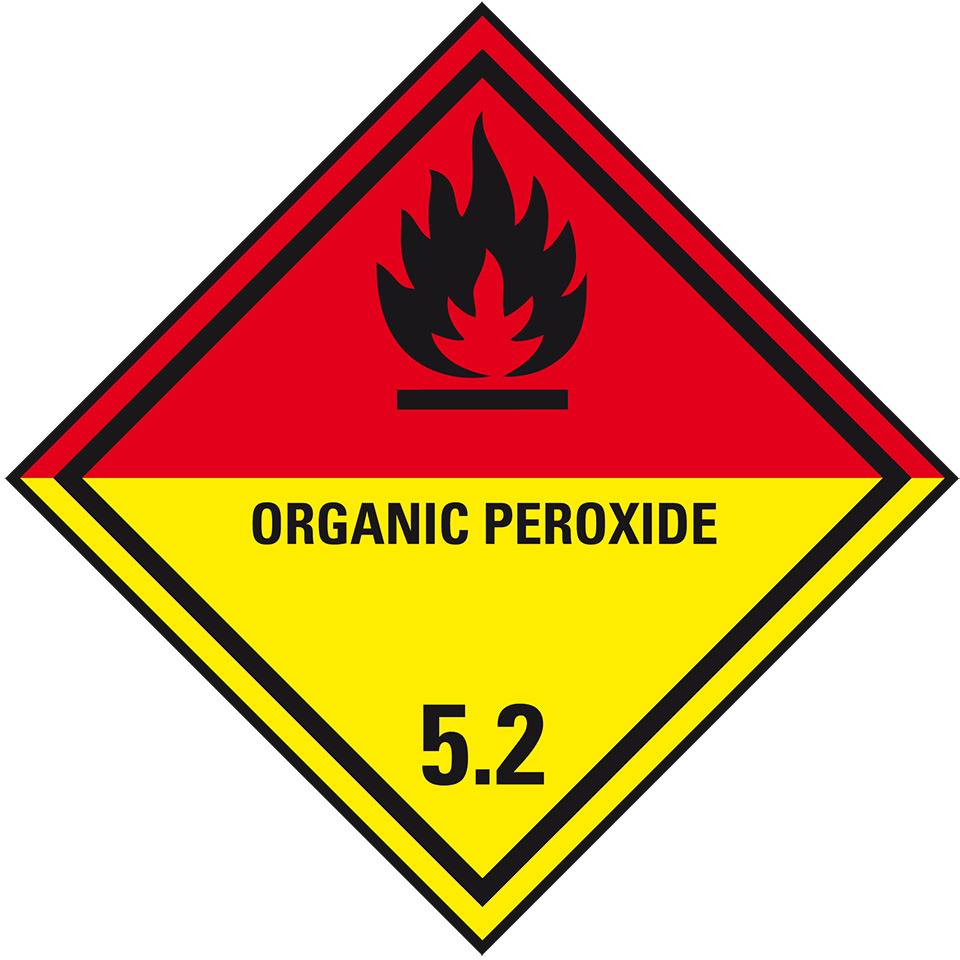 Verpackungskennzeichen Klasse 5.2, Organic Peroxide, Folie, seewasserbeständig, 100x100mm, IMDG-Code, GGVSEB, ADR, IATA