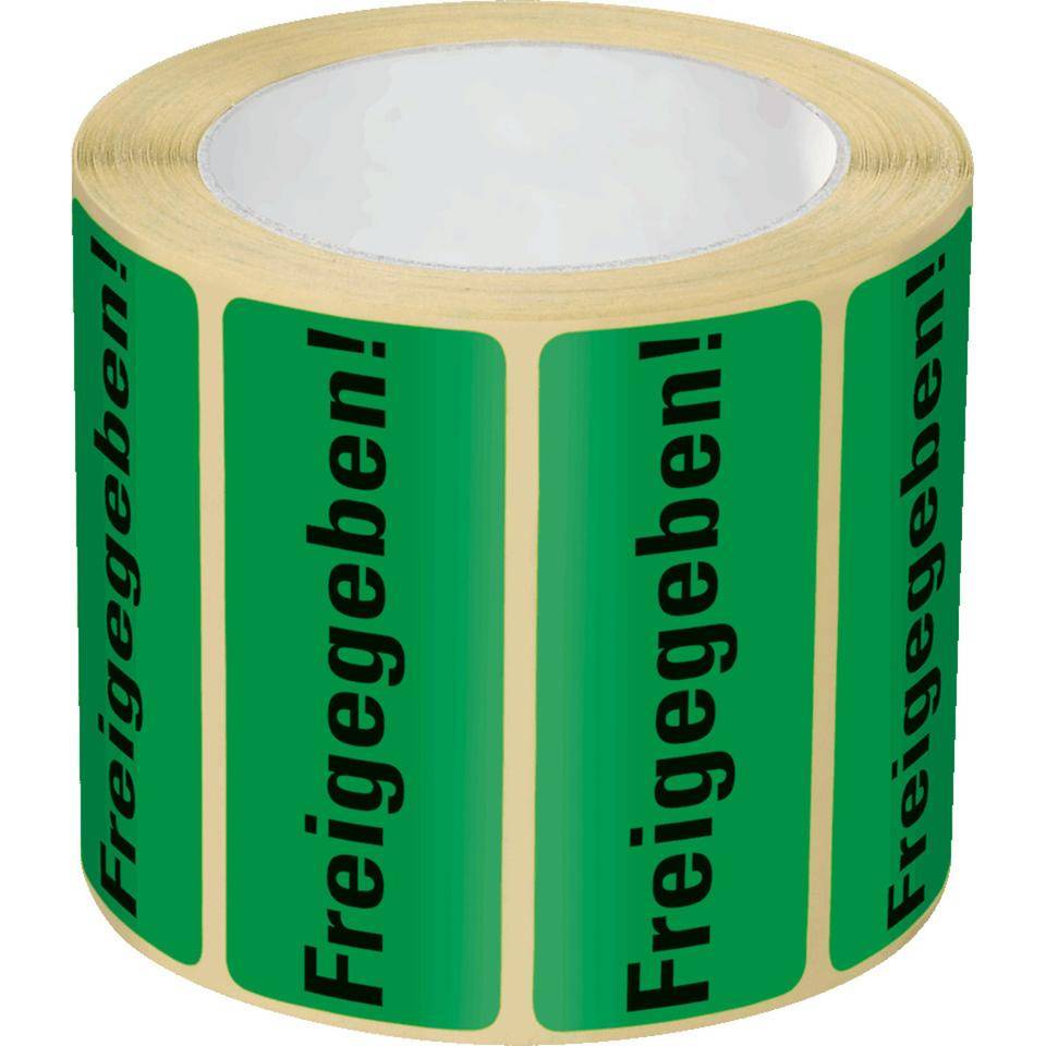 Organisationsetikett Freigegeben!, grün, Haftpapier, ablösbar, 50x20mm, 500/Rolle