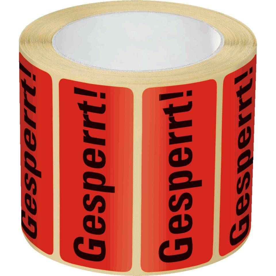 Organisationsetikett Gesperrt!, rot, Haftpapier, ablösbar, 50x20mm, 500/Rolle