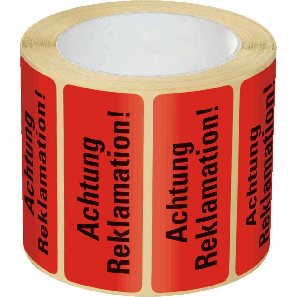 Organisationsetikett Reklamation!, rot, Haftpapier, ablösbar, 50x20mm, 500/Rolle
