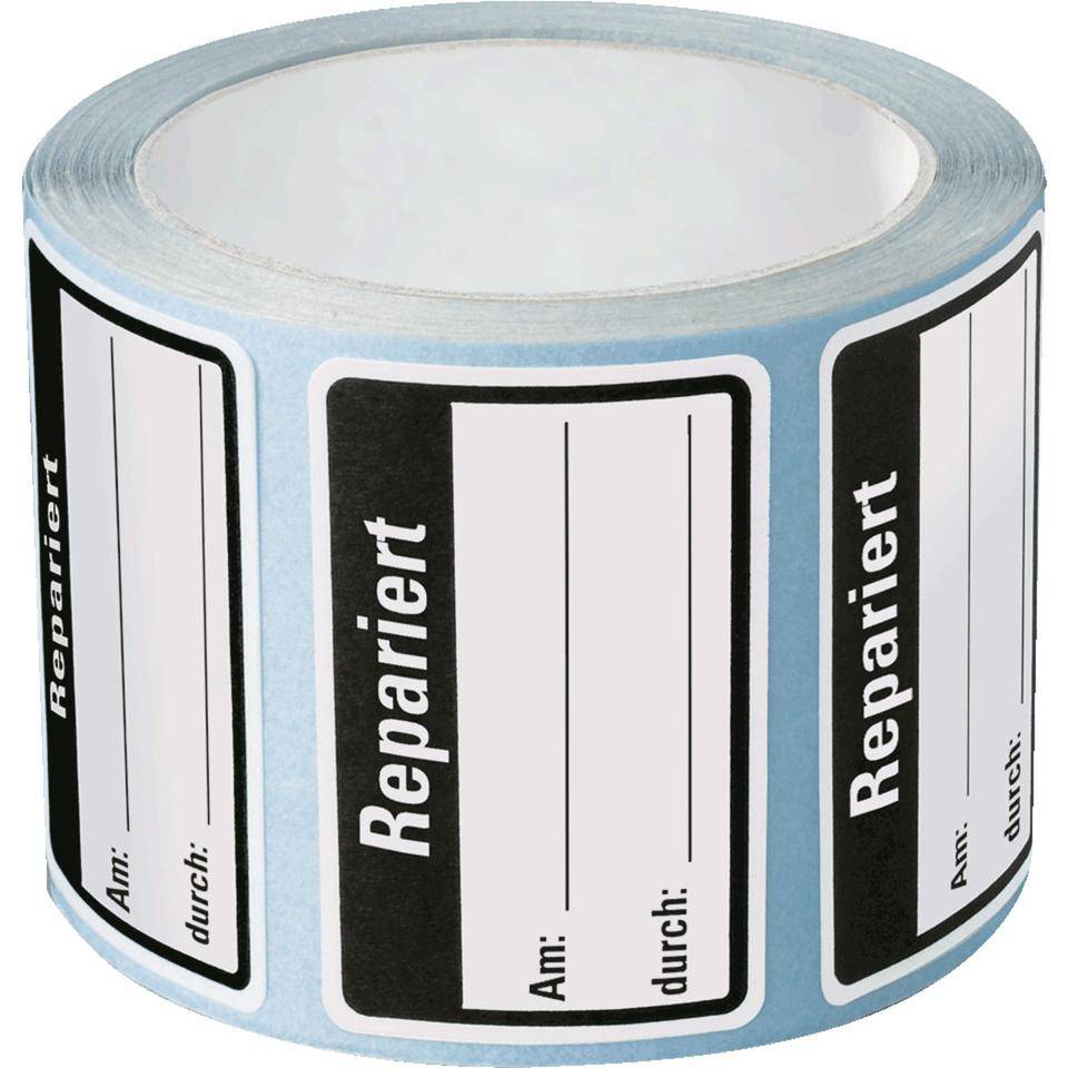 Qualitätsaufkleber Repariert, Haftpapier, ablösbar, 40x25mm, 250/Rolle