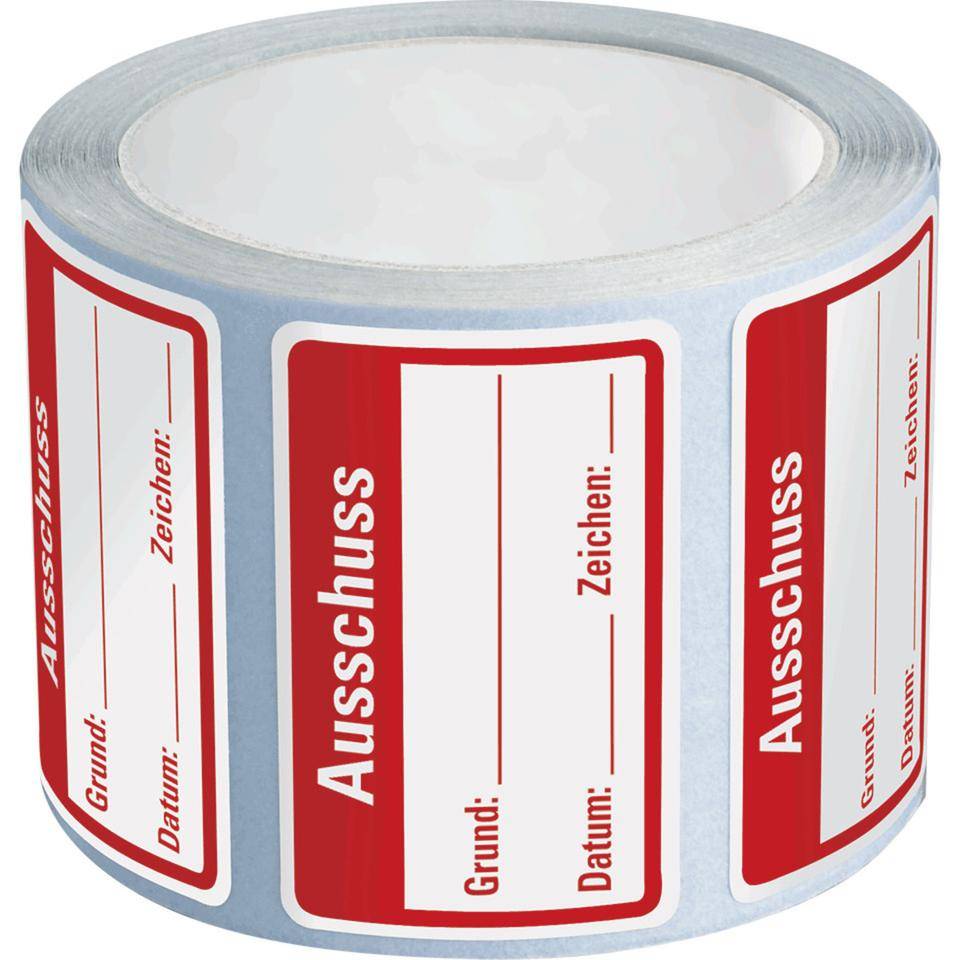 Qualitätsaufkleber Ausschuss, Haftpapier, ablösbar, 40x25mm, 250/Rolle