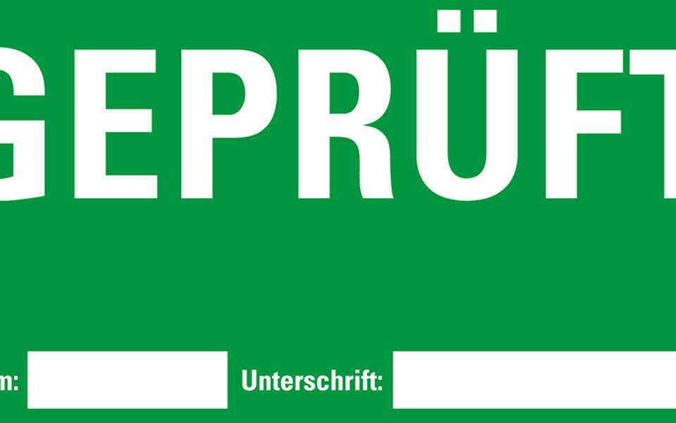 Etikett GEPRÜFT, beschriftbar, grün, Haftpapier, ablösbar, 148x74mm, 500/Rolle