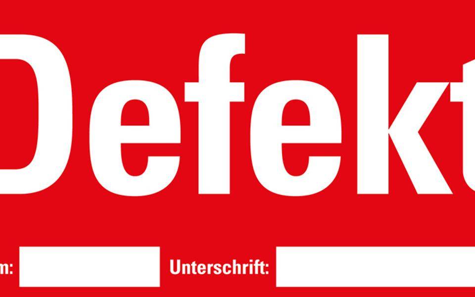Etikett Defekt, beschriftbar rot, Haftpapier, ablösbar, 148x74mm, 500/Rolle