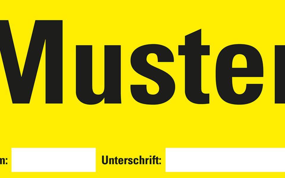 Etikett Muster, beschriftbar, gelb, Haftpapier, ablösbar, 148x74mm, 500/Rolle