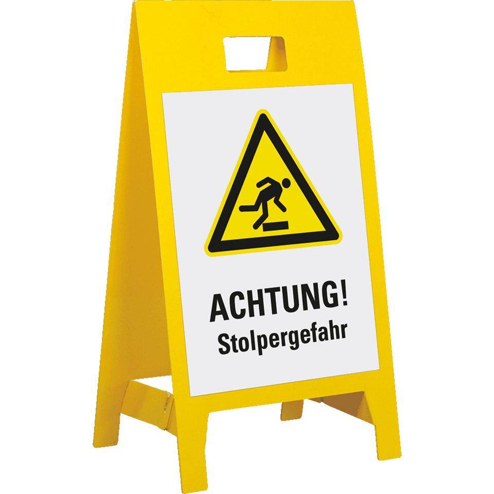 Warnaufsteller Leicht, ACHTUNG Stolpergefahr, gelb, Polypropylen, 350x650mm, 300g, ASR A1.3
