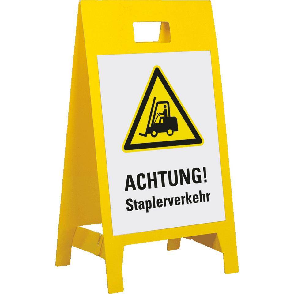 Warnaufsteller Leicht, ACHT.Staplerverkehr, gelb, Polypropylen, 350x650mm, 300g, ASR A1.3