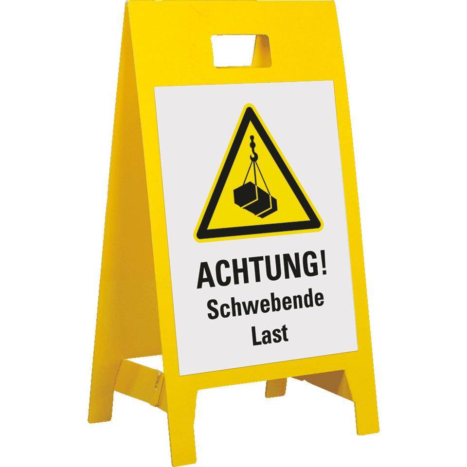 Warnaufsteller Leicht, ACHT.Schwebende Last, gelb, Polypropylen,350x650mm, 300g, ASR A1.3