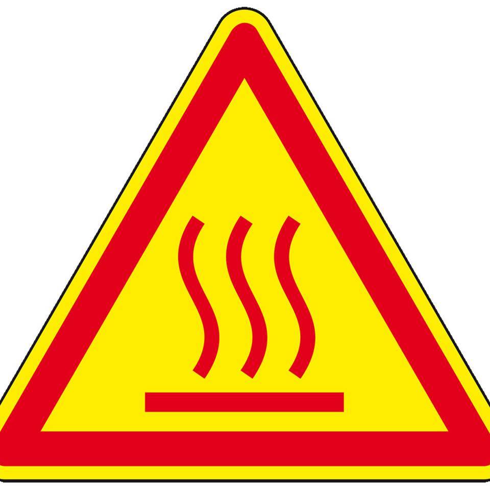 Thermo-Warnschild Warnung vor heißer Oberfläche, Polyesterfolie,SL100mm, ASR A1.3, DIN EN ISO 7010 W017