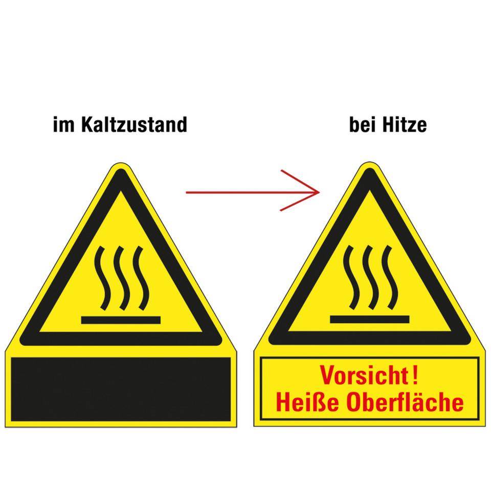 Thermo Kombi-Warnschild Heiße Oberfläche, Polyesterfolie, 240x210mm, ASR A1.3, DIN EN ISO 7010 W017
