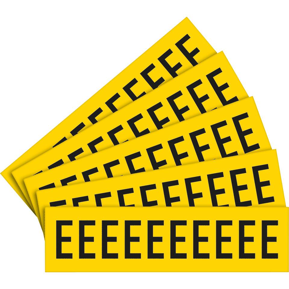 Selbstklebende Buchstaben E, gelb/schwarz, Folie, Schrifthöhe 60mm, 5Bogen/VE, 10/BOG