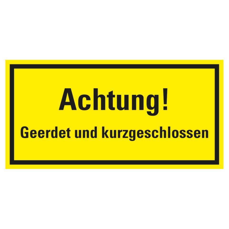 Hinweisschild Achtung! Geerdet und kurzgeschlossen, Magnetfolie,200x100 mm