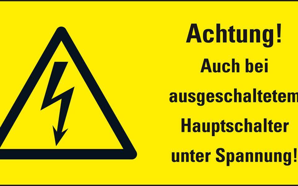 Warn-Kombischild Achtung! Auch bei ausgesch..., RoHS konform, Folie, 52x26mm, 10/BOG