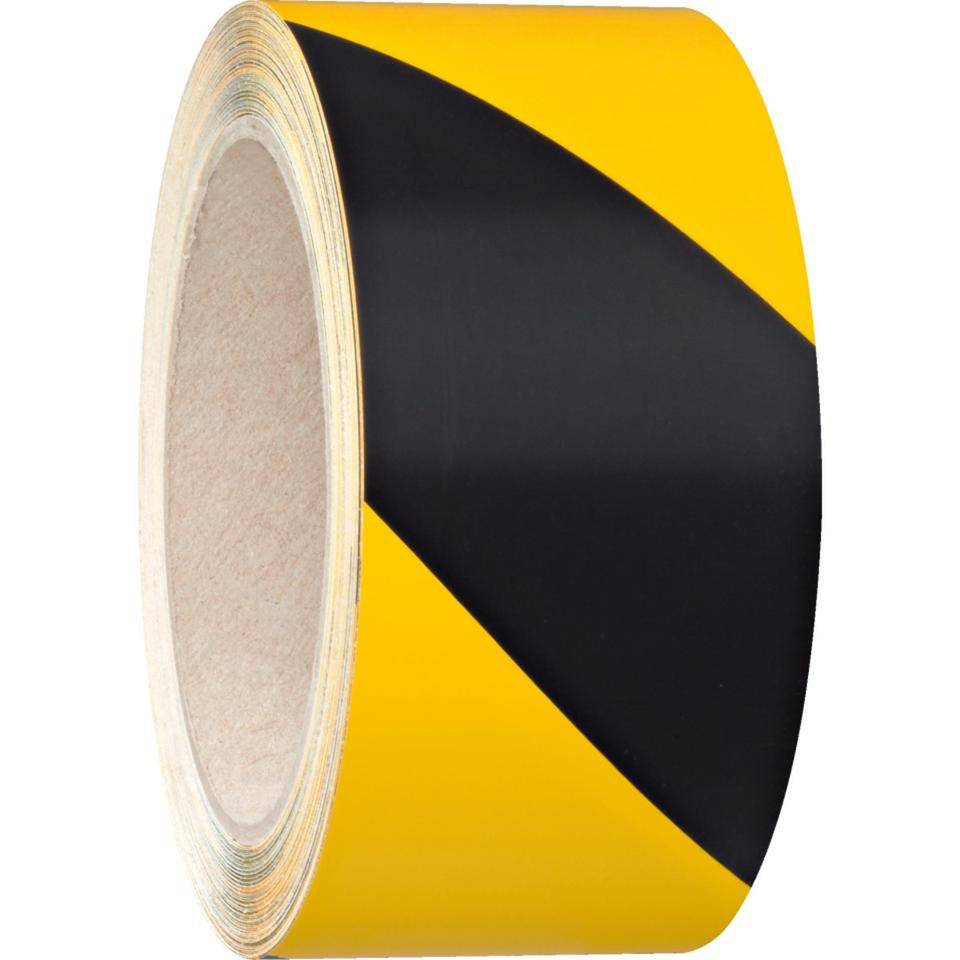Warnmarkierungsband rechtsweisend, gelb/schwarz, Folie mit Trägerpapier, 100mm, 33m/Rolle