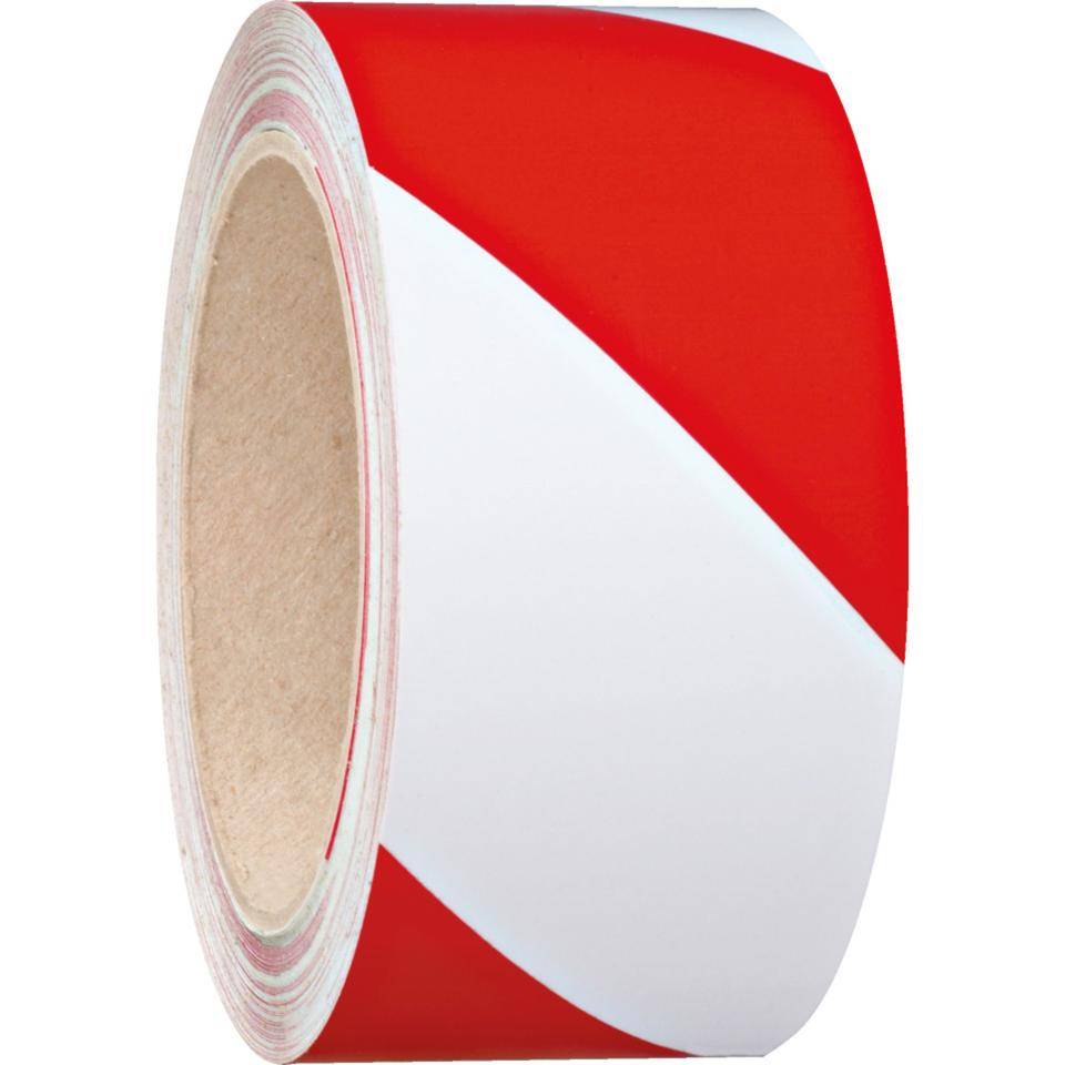 Warnmarkierungsband rechtsweisend, rot/weiß, Folie mit Trägerpapier, 38mm, 33m