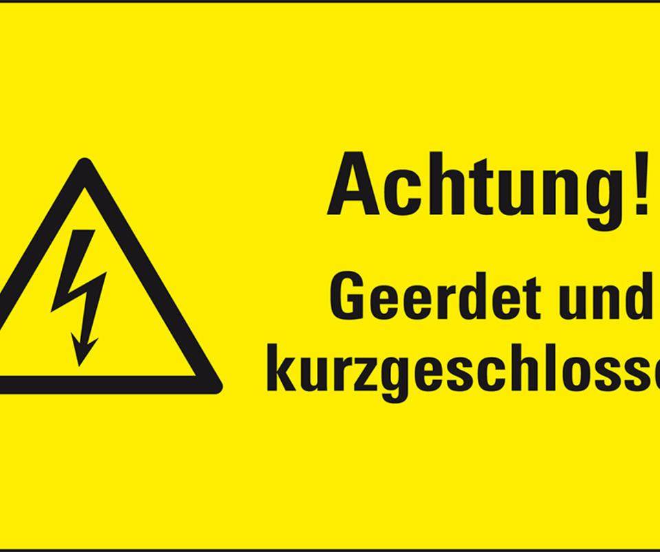 Warn-Kombischild Achtung! Geerdet und kurzgeschlossen, Magnetfolie, 200x120mm