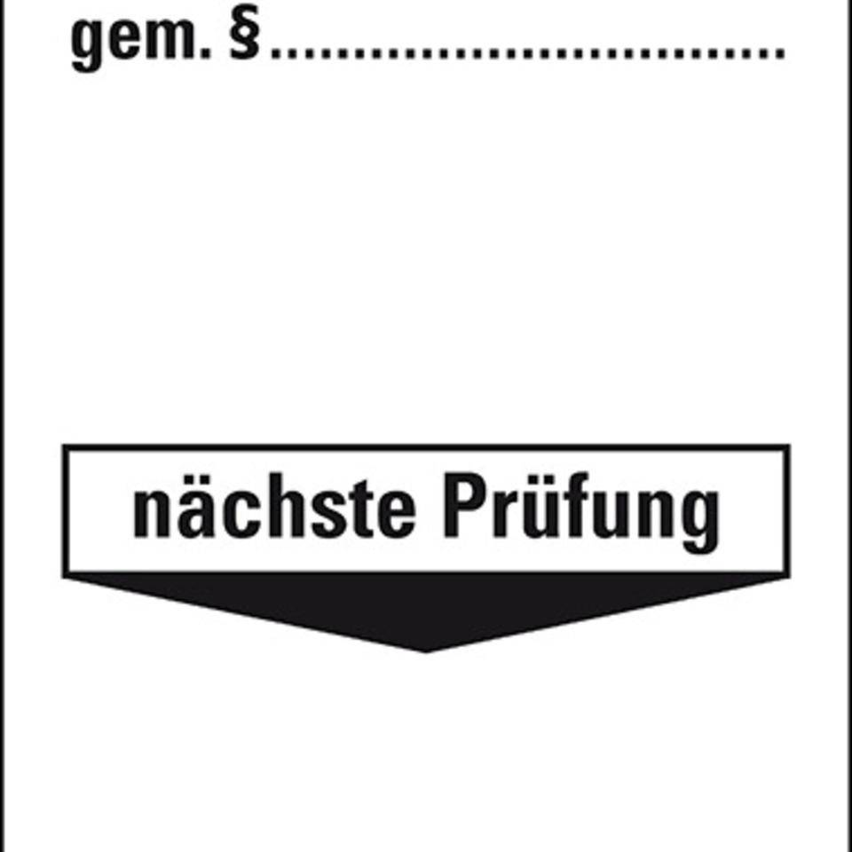 Grundetikett Prüfung gemäß §...Nächster Prüfung, Kunststoff, inkl.Kabelb., 40x100mm, 10/VE