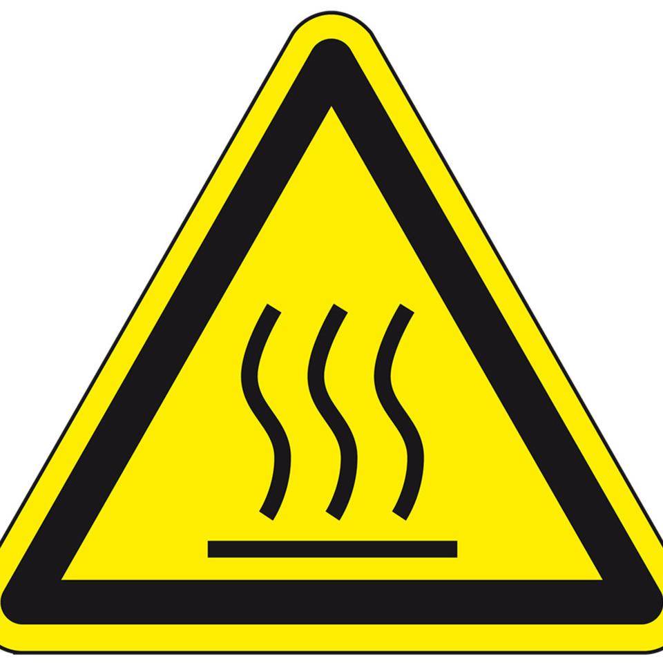 Warnschild Warnung von heißer Oberfläche, RoHS konform, Folie, SL 12,5mm, 10/Bogen, ASR A1.3, DIN EN ISO 7010 W017