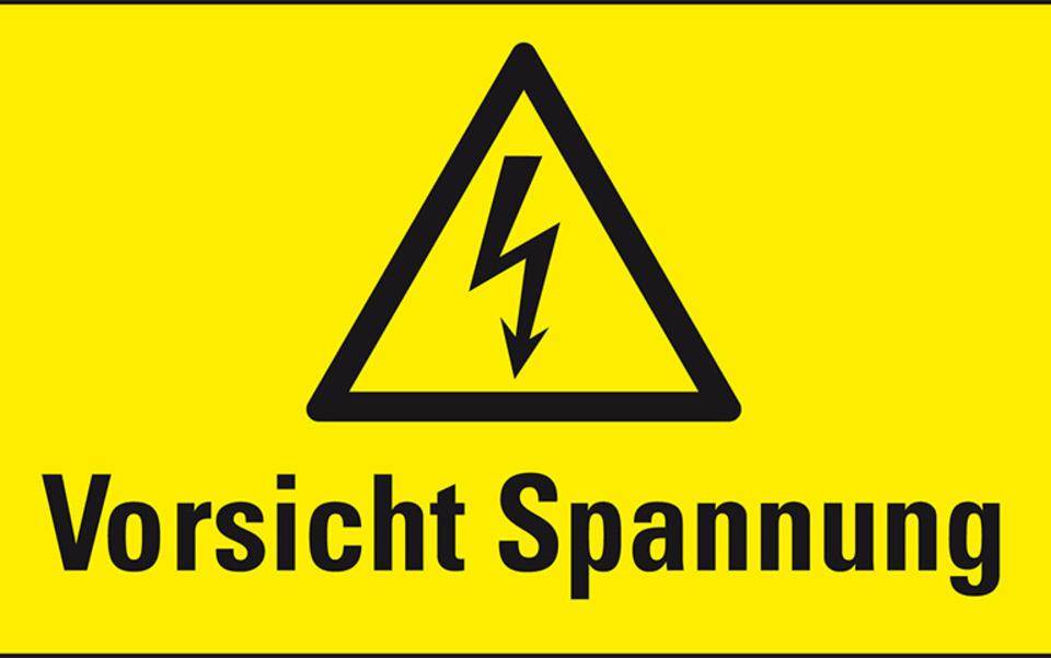 Warn-Kombischild Vorsicht Spannung, RoHS konform, Folie, 52x26mm, 10/Bogen