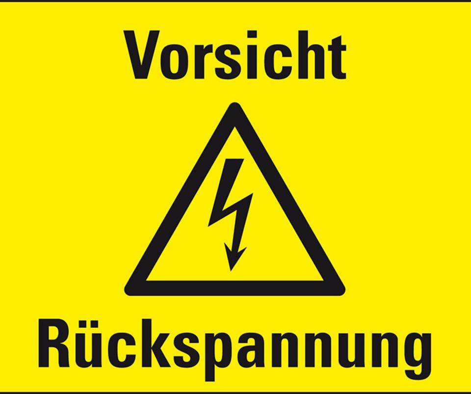 Warn-Kombischild Vorsicht! Rückspannung, Magnetfolie, 200x120mm