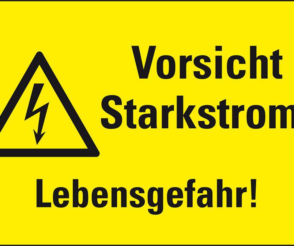 Warn-Kombischild Vorsicht Starkstrom! Lebensgefahr!, RoHS konform, Folie, 200x120mm, ASR A1.3, DIN EN ISO 7010 W012