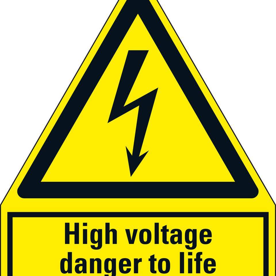 Warn-Kombischild High voltage danger to life, RoHS konform, Folie, 210x240mm, ASR A1.3, DIN EN ISO 7010 W012
