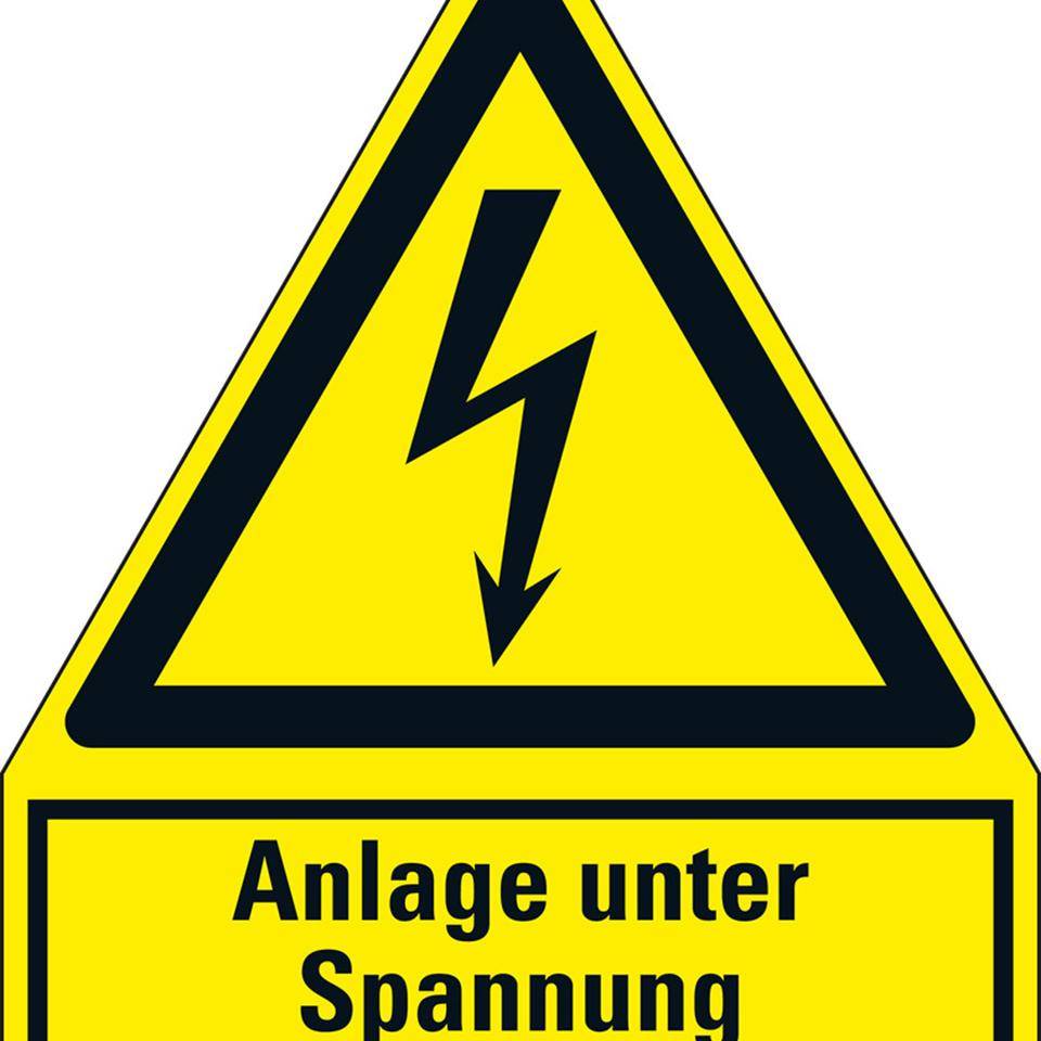 Warn-Kombischild Anlage unter Spannung, RoHS konform, Folie, selbstklebend, 210x240mm, ASR A1.3, DIN EN ISO 7010 W012