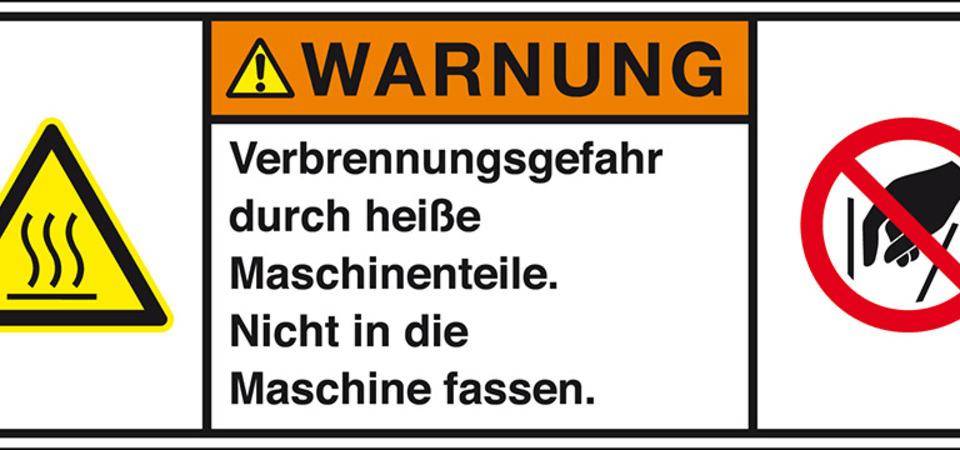 Produktsicherheitsschild Warnung Verbrennungsgefahr, RoHS konform, Folie, 100x35mm, ISO 3864-2