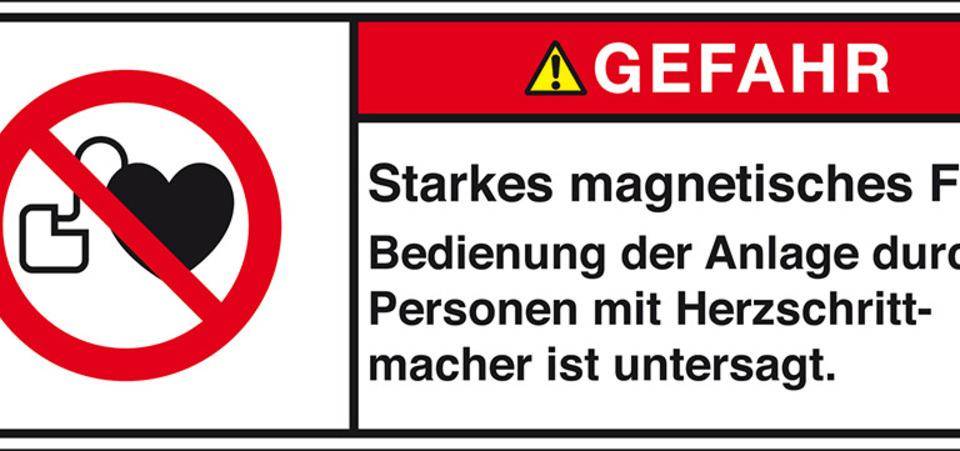 Produktsicherheitsschild Gefahr - Starkes magnetisches Feld, RoHS konform, Folie, 100x35mm, ISO 3864-2