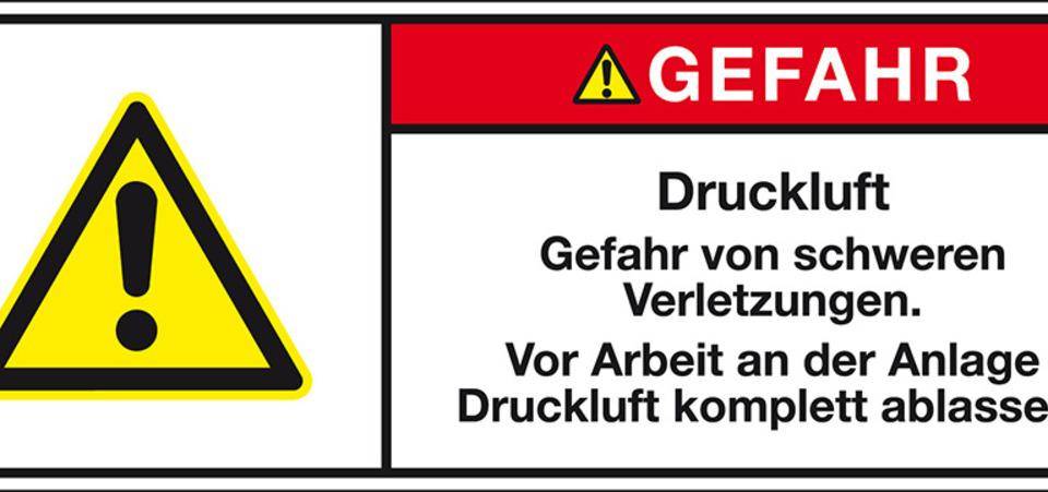 Produktsicherheitsschild Gefahr - Druckluft, RoHS konform, Folie, 100x35mm, ISO 3864-2