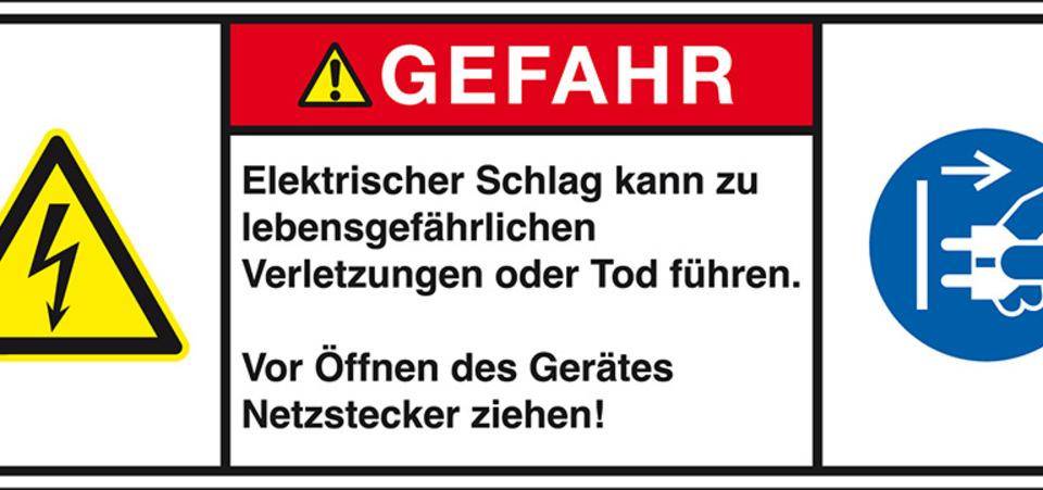 Produktsicherheitsschild Gefahr-Elektrischer Schlag, RoHS konform, Folie, 100x35mm, ISO 3864-2