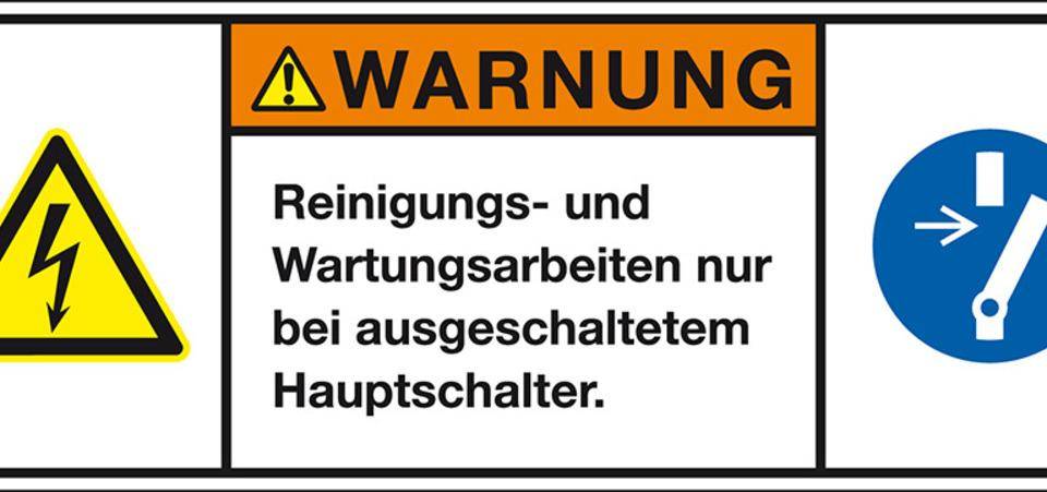 Produktsicherheitsschild Warnung Reinigungs- und, RoHS konform, Folie, 200x75mm, ISO 3864-2