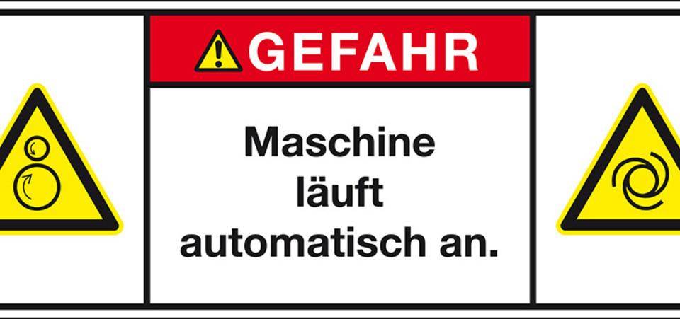 Produktsicherheitsschild Gef.Maschine läuft, RoHS konform, Folie, selbstklebend, 100x35mm, ISO 3864-2