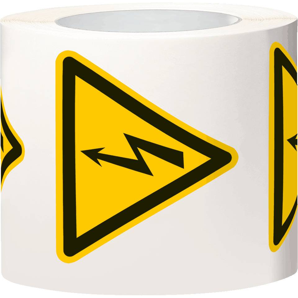 Warnschild Warnung vor elektrischer Spannung, ASR/ISO, Folie, SL 100mm, 500/Rolle