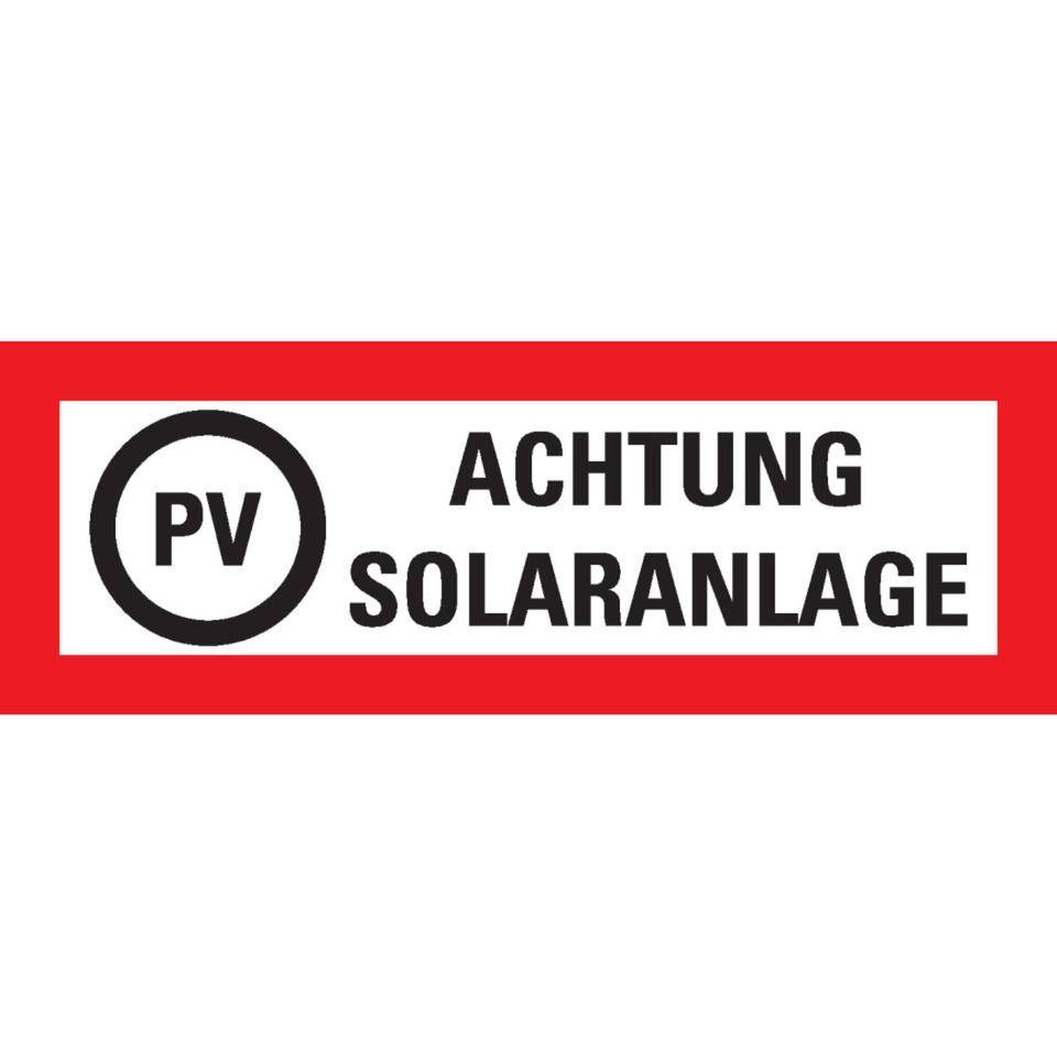 Feuerwehrschild PV Achtung Solaranlage, Folie, selbstklebend, 297x105mm