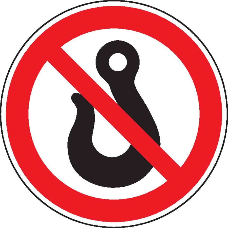 Verbotschild Kranhaken, praxisbewährt, Folie, selbstklebend, Ø 100mm