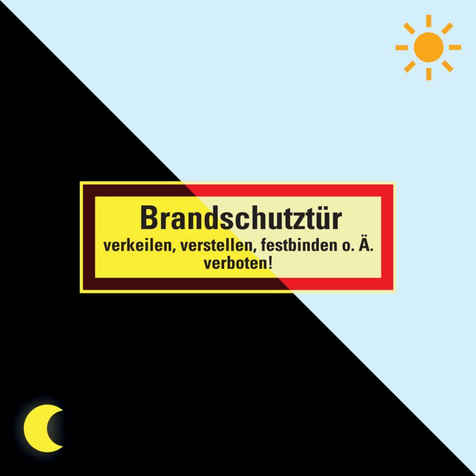 PERMALIGHT® power langnachleuchtend Feuerwehrschild Brandschutztür verkeilen..., Aluminium, 210x74mm, DIN 4066