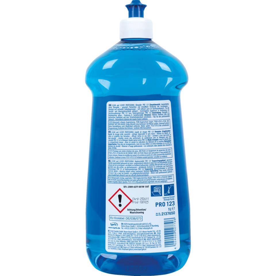 Klarspüler-Konzentrat PRO 123, für gewerbliche Spülmaschinen, 1 l/Flasche