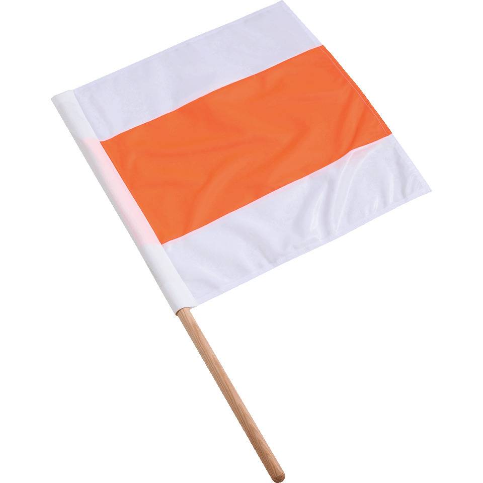 Warnflagge, weiß/orange/weiß, Polyester, 500x500mm, 800mm Holzstiel, Ø 18mm