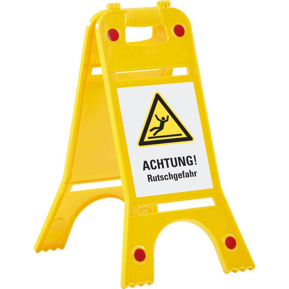 Warnaufsteller mit Reflektoren, ACHTUNG! Rutschgefahr, gelb, 245x620mm, ASR A1.3, DIN EN ISO 7010