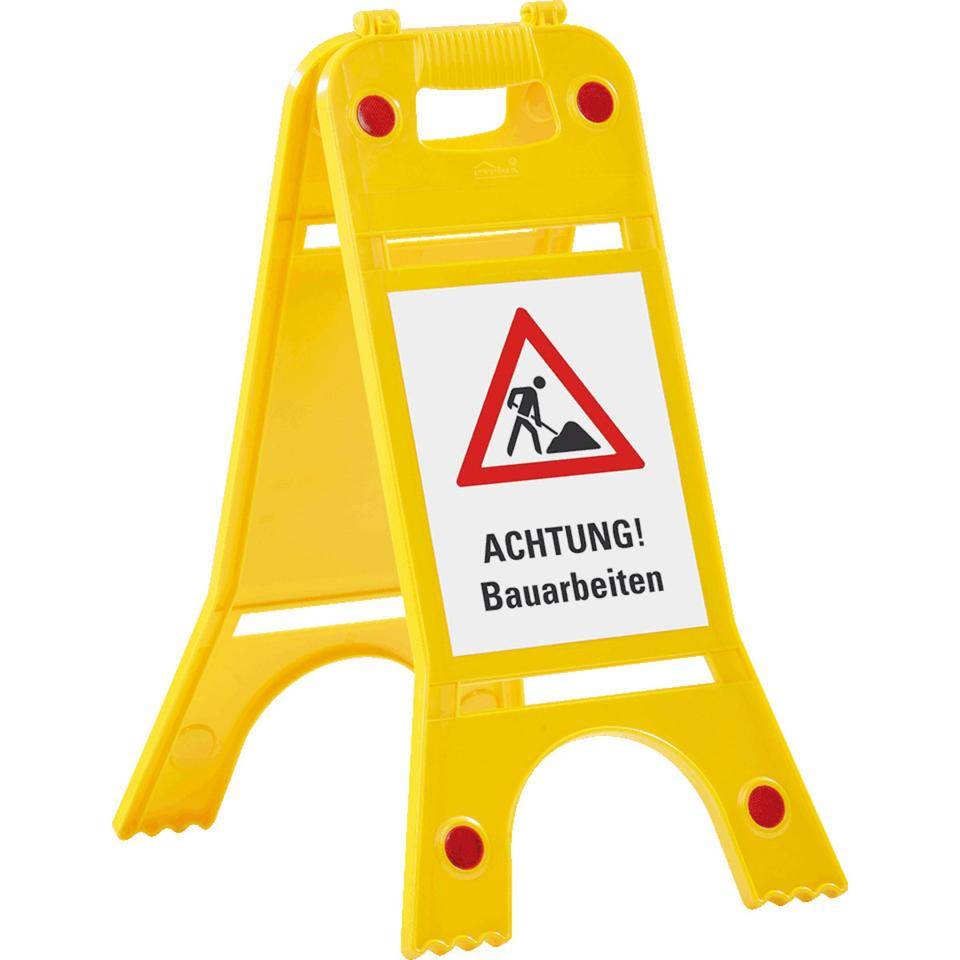 Warnaufsteller mit Reflektoren, ACHTUNG! Bauarbeiten, gelb, 245x620mm